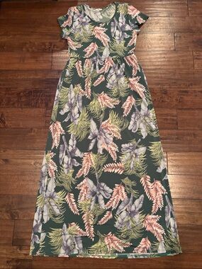 EGO Green Maxi Dress with Pink & Lavender Floral Print